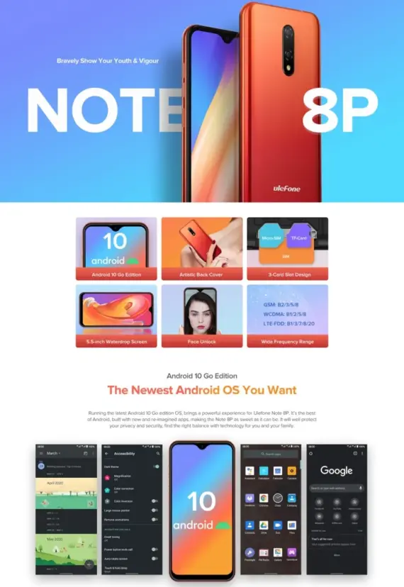 Low price Ulefone Note 8P, 2GB+16GB